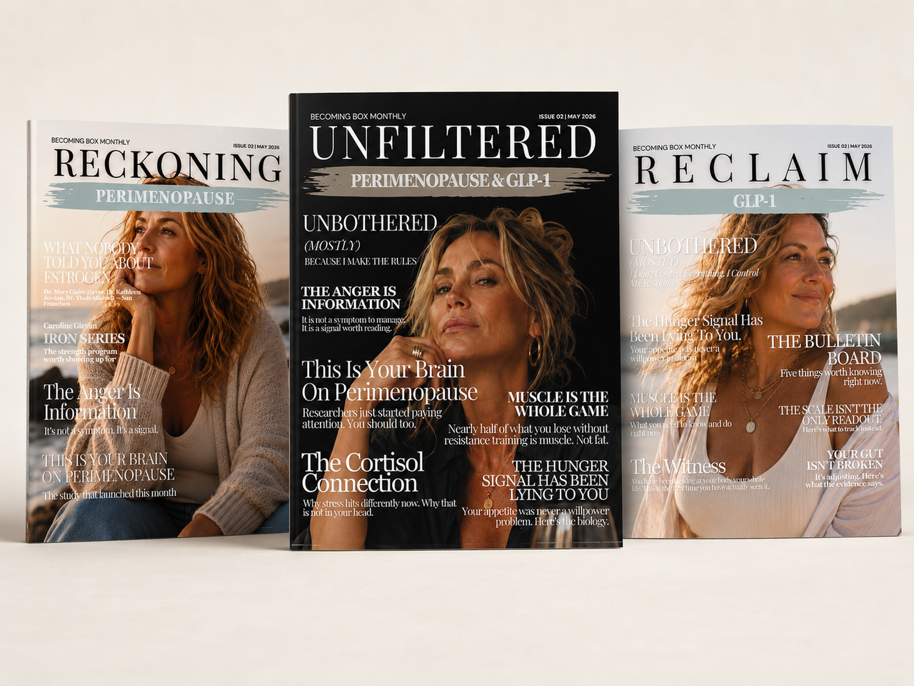 The Edit print publications — Reckoning, Unfiltered, and Reclaim covers