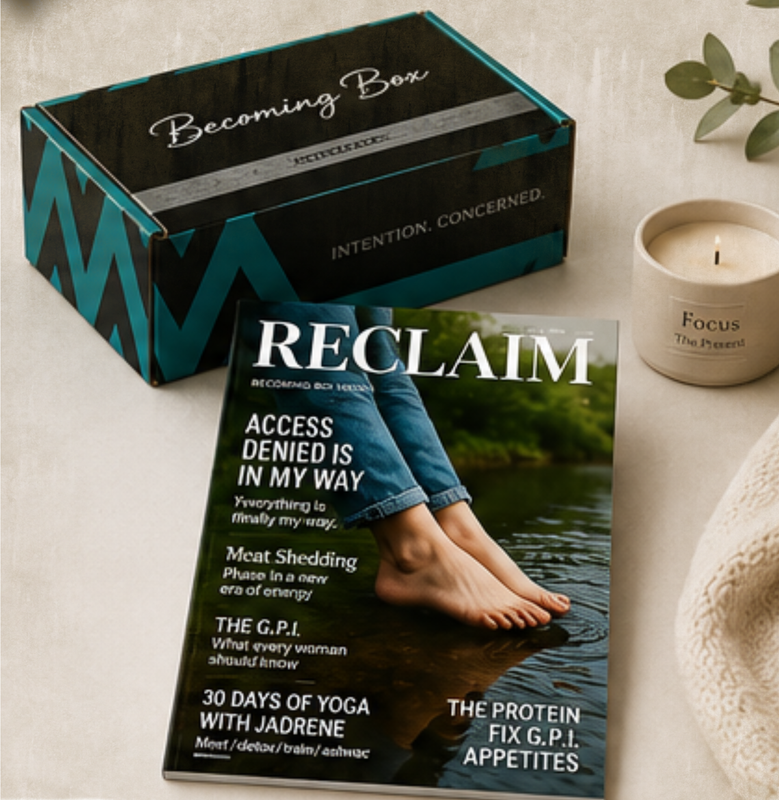 Becoming Box with the printed magazine visible alongside curated lifestyle products