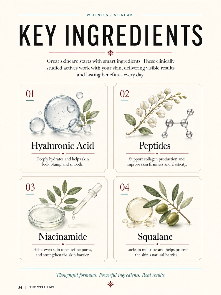 Publication page explaining key skincare ingredients and their benefits